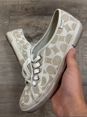 Coach Beige Signature Canvas Low-Top Sneakers